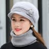 Fashion Women Winter Hat Faux Fur Knitted Hat Scarf Warm Set Keep Warm Cap Casual Flower Hat Lined  6