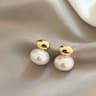 French Gold Pearl Earrings Elegant Flat Pearl Statement Earrings For Women 6