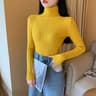 Winter Women Long Sleeve Knitted Sweater Soft Warm Fold Over Turtleneck Ribbed Pullover Jumper  Fem 8