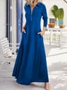 Womens Elegant Solid Maxi Dress With Pockets Simple Long Skirt Slim Long Sleeves Shirt Dress Spring 6