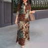 Autumn Cotton Maxi Sundress Women Fasihon Shirtdress Lapel Oversized Vintage Floral Print Sleeve Lo 2