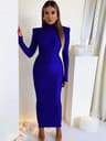 Bodycon Green Party Club Maxi Dress With Shoulder Padded Long Sleeve Spring Autumn Women Fashion El 1