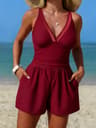 Tummy Control One Piece Swim Romper With Mesh Detail And Pockets 2