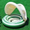 Retro Striped Inflatable Pool Float Ring With Sunshade And Handles 4