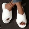Womens Fluffy Slippers Fashion Cross Band Soft Plush House Shoes Cozy Furry Open Toe Indoor Outdoor 10