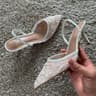 Summer Elegant Black Mesh Embroidery Women Pumps Sexy Pointed Toe String Bead Designer High Heels F 6