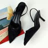 Summer Elegant Black Mesh Embroidery Women Pumps Sexy Pointed Toe String Bead Designer High Heels F 8