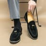 Luxury Tassel Leather Slip On Loafers For Men Round Toe Patchwork Suede Dress Shoes Fashion Formal  8