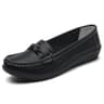 Women Leather Moccasins Shoes Round Toe Flats Slip On Black Casual Shoes 9