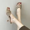 New Fashion Summer Handmade Women Shoes High Heels Square Open Toe Slippers Apricot Off White 2