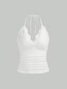 Goth Grunge Punk Black Lace Patchwork Halter Top Women Summer Solid Ruched Backless Sleeveless Tank 5