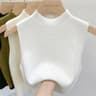 Womens Vest Tank Top Solid Color Knitted Tees Cropped Camisole Sweater HalfTurtleneck Sleeveless To 5