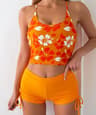 Printed Flower Tankini Set Girl Swimwear Adjustable Strap Vest Bra Female Flower Shorts Bikini Draw 8