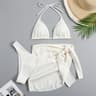 Summer Halter Bikini Women Sexy Thong Swimwear With Sarong Skirt White Black Pink Green Beachwear 5