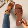 Summer Womens Solid Color Slide Sandals Lightweight Square Open Toe Slip On Shoes Casual Flat Shoes 8