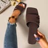 Summer Womens Solid Color Slide Sandals Lightweight Square Open Toe Slip On Shoes Casual Flat Shoes 10