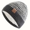 Navy Blue And White Striped Winter Hat Leather Patch Beanie Mens Sports Knitted Hat Soft Warm Knit  4
