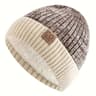 Navy Blue And White Striped Winter Hat Leather Patch Beanie Mens Sports Knitted Hat Soft Warm Knit  6