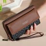 Faux Leather Wallet For Men Double Layer Snap Closure Zippered Card Holder Photo Compartment 6