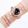 Fashion Heart Dial Analog Quartz Watch Womens Casual Leather Band Watch With Leaf Bracelets Set Wit 4