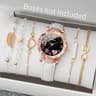 Fashion Heart Dial Analog Quartz Watch Womens Casual Leather Band Watch With Leaf Bracelets Set Wit 7