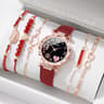Fashion Heart Dial Analog Quartz Watch Womens Casual Leather Band Watch With Leaf Bracelets Set Wit 8