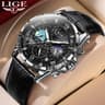 Classic Blue Leather Chronograph Watch For Men Waterproof Quartz Business Wristwatch 6