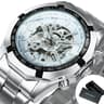 Mens Skeleton Mechanical Watch With Luminous Hands And Stainless Steel Band 7