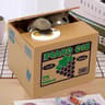 Stealing Coin Cat Piggy Bank, Plastic brown