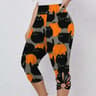 New Womens Fashion Capri Leggings High Rise Allover Cat And Pumpkin Print Cut Out Design 4