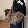 Leopard Print Tote Bag Vintage Canvas Shoulder Bag Large Capacity Work  School Handbag 5