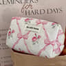 Women Cute Bow Flower Zipper Quilting Cotton Makeup Bag Pink-c