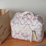 Women Cute Bow Flower Zipper Quilting Cotton Makeup Bag Pink-a 2