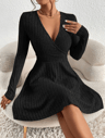 Slim Fit V Neck Long Sleeve Knit Dress For Women Autumn Winter Bodycon Sweater Midi Casual Solid Co 7
