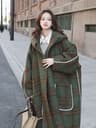 Autumn Winter Long Oversized Warm White Patchwork Plaid Wool Blends Trench Coats Women With Hood Ru 0