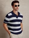 Mens Knitted Polo Shirt Vintage Striped Breathable Summer Pullover 2
