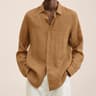 Classic Mens Casual Linen Shirt Breathable Loose Fit Summer Button Down 0