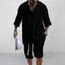 Mens Knit Two Piece Set Casual Short Sleeve V Neck Shirt  Shorts 0