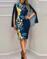 Elegant Womens V Neck Bodycon Midi Dress With Cape Sleeves 0