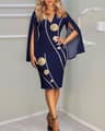 Elegant Womens V Neck Bodycon Midi Dress With Cape Sleeves 1