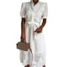 Elegant Summer Shirt Dress LaceUp Puff Sleeve Bohemian Maxi 3