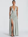 Mozision Halter Deep V Neck Elegant Maxi Dress With High Split 3