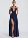 Mozision Halter Deep V Neck Elegant Maxi Dress With High Split 4