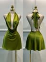 Aura Luxe Women Elegant Satin Cocktail Dress Open Back Fitted Satin Midi Dress 4