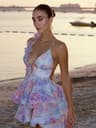 Elysian Floral Print Lace Patchwork Mini Dress  Elegant Backless ALine Holiday Sling Dress 11