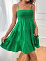 Smocked Bustier Blue Ruffled Tiered Swing Dress  Summer Casual Vacation Beach Mini Sundress 6