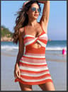Crochet Halter Striped Patchwork Mini Beach Cover Up Dress 7