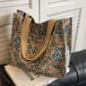 Floral Flax Tote Bag Large Capacity Casual Handbag And Lunch Carrier 4