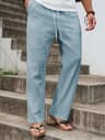Men Linen Straight Cut Leisure Pants 2