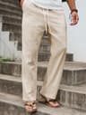Men Linen Straight Cut Leisure Pants 4